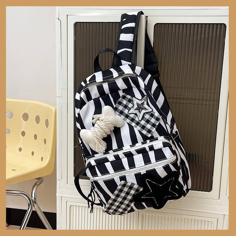 Black and white plaid backpack creative schoolbag large capacity new backpack fashion striped student bag