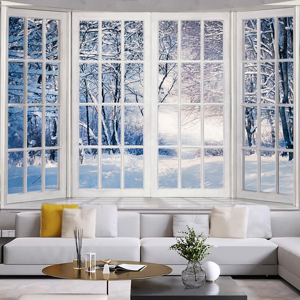 Winter Tapestry Fantasy Forest Snowy Christmas Trees White Snowflake Tapestries Nature Scenery Snowfield Xmas Happy New Year