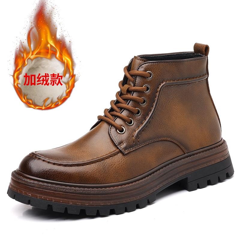 

Ботинки-инструменты, мужские ботинки на толстой подошве, ботинки Мартин с увеличением роста, британские хлопковые ботинки с высоким верхом, кожаные ботинки ручной работы в стиле ретро 44