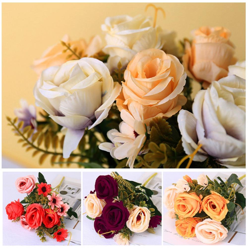 5 Heads Simulated Rose Curled Small Artificial Rose Flowers New Vintage Silk Rose Home Decor