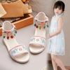 Kids Beach Shoes Ethnic Style Girls Sandals for Summer Vacation 2025 New Fashion Children Roman Shoes Princess Embroidered Sweet