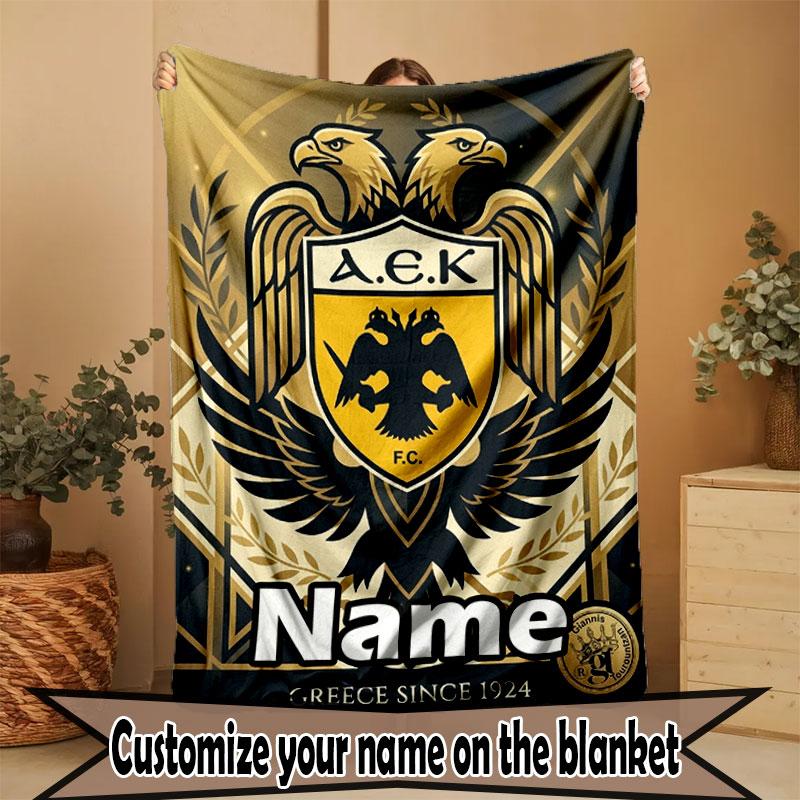 Custom Name Personalized AEK Athens FC Print Blanket, Home Decor, Bedroom, Sofa, Camping, Couch, Gifts for Birthday Christmas
