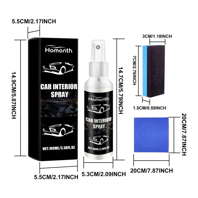 Car Interior Shine Spray Kit for Leather and Vinyl Seats Dashboard Quick Restoration and Protection for Daily Car Care