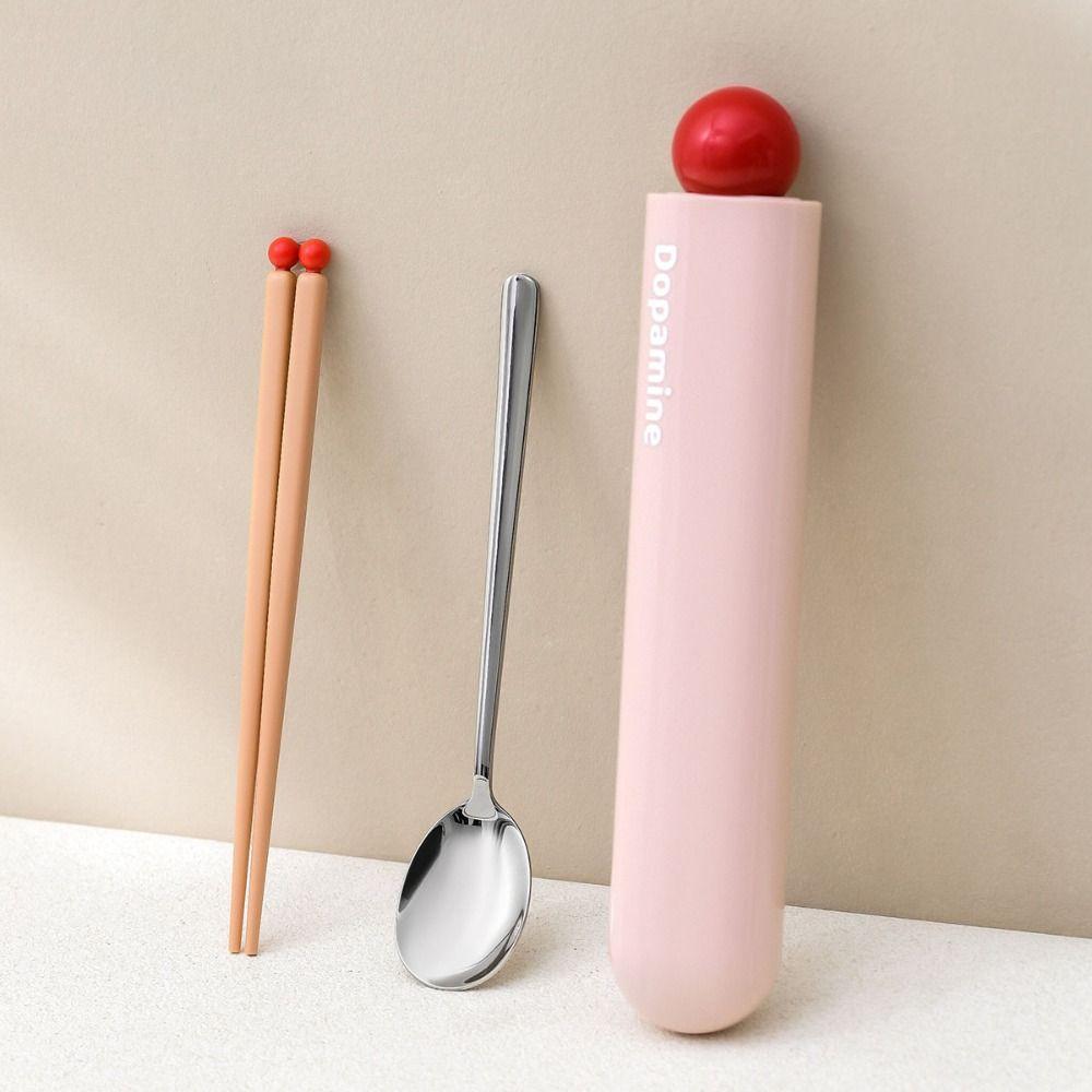 With Storage Box Student Flatware Set Dopamine Style Chopstick Spoon Camping Cutlery Set  School