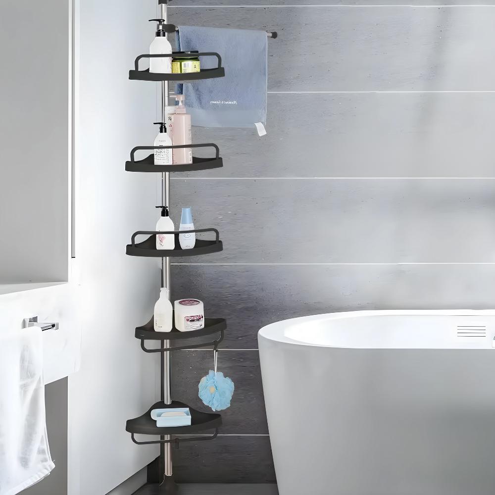 Corner bathroom shelf, telescopic, adjustable, for shower, 4 shelves, strong