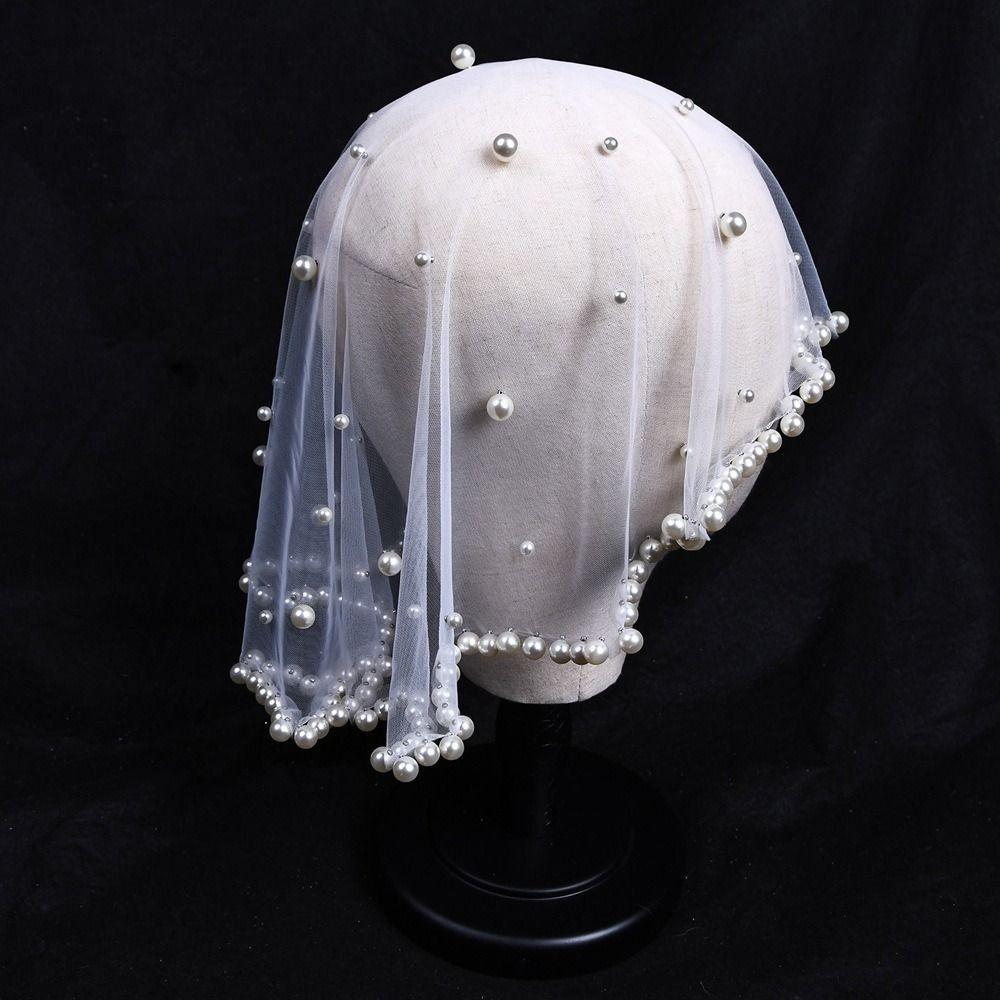 French Wedding Veils Pearls Beads Bride Head Gauze Fashion Brides Veil  Headdress