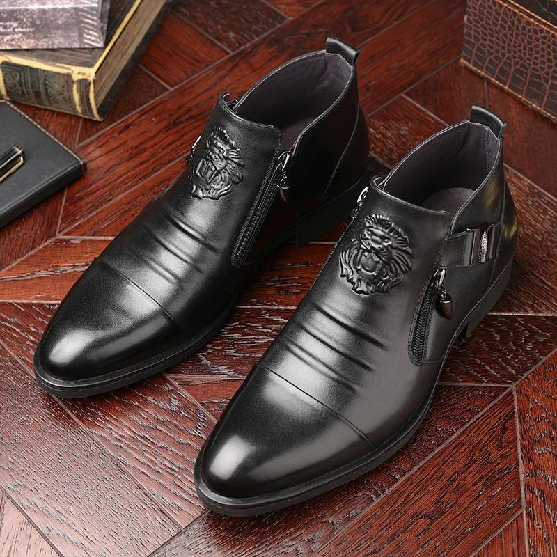 Men Shoes Leather Dress Boots Fashion Motorcycle Zipper Shoes Men Man Western Knight Short Boots Outdoor Dress Shoes for Men