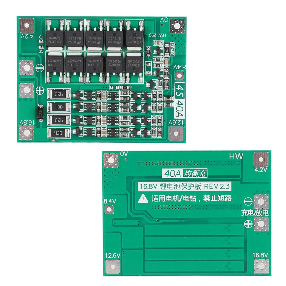 4S 14.8V 16.8V 40A 18650 Li Ion Lithium Battery Protection Board with Equalization
