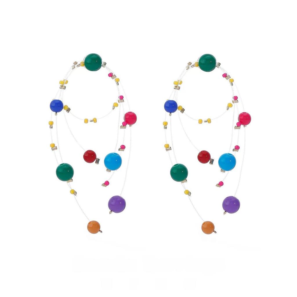 Colorful Fireworks Beaded Ear Clip Earrings - Fun Contrasting Colors, No Piercing Needed