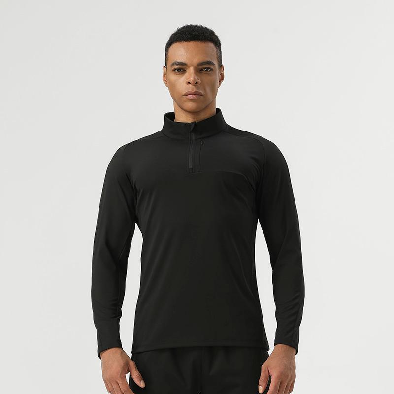 Men's Nylon Half-Zip High-Elastic Fitness Top - Long Sleeve Stand-Up Collar for Autumn and Spring Running and Training.