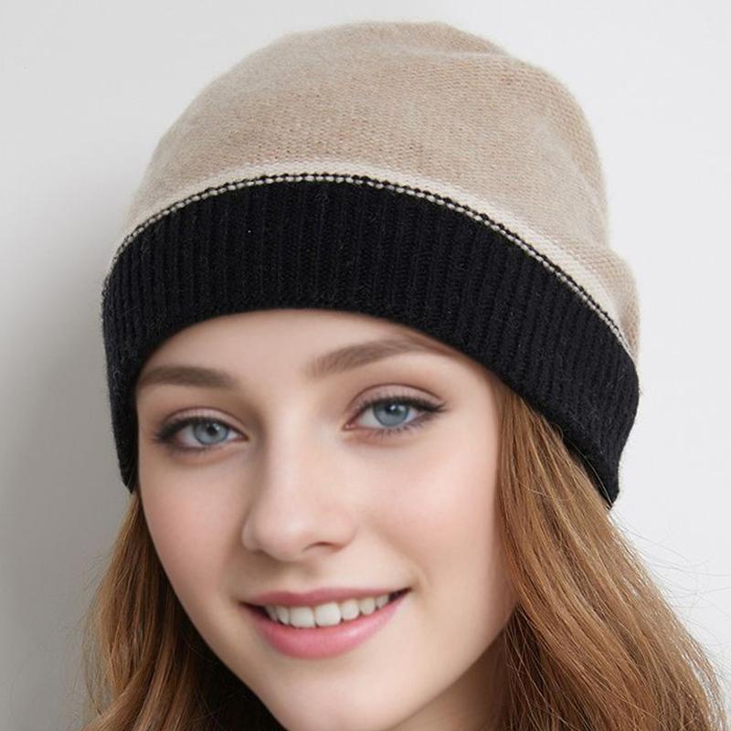 Inverno Cashmere Protezione Orecchie Caldo Cappello Lavorato a Maglia Colore a Contrasto Cappello a Pompon da Donna