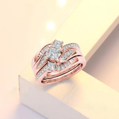 3 Pezzi/Set Anelli da Dito Lucenti Geometrici Elettrolucidati Stile Western Ipoallergenici Decorare Gioielli Diamante Artificiale Zircone