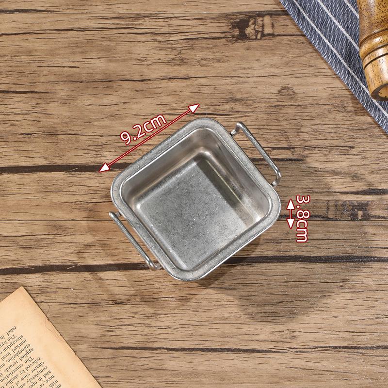 Japanese Style Retro Stainless Steel Square Plate with Ears for Snacks, Dessert, or Fried Chicken
