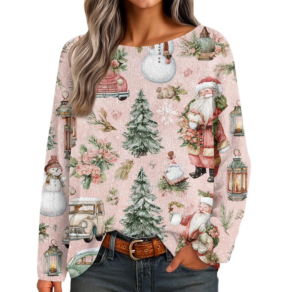 Womens  Fall Sweaters Long Sleeve Print Tops Pullover Sweaters Loose Dressy Casual Basic Clothes