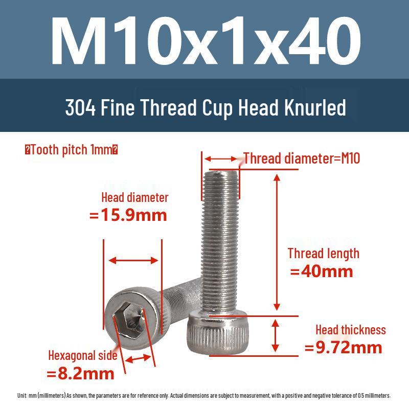 Yigu Fine Thread Knurled Socket Head Screws, 304 Stainless Steel, M3-M12