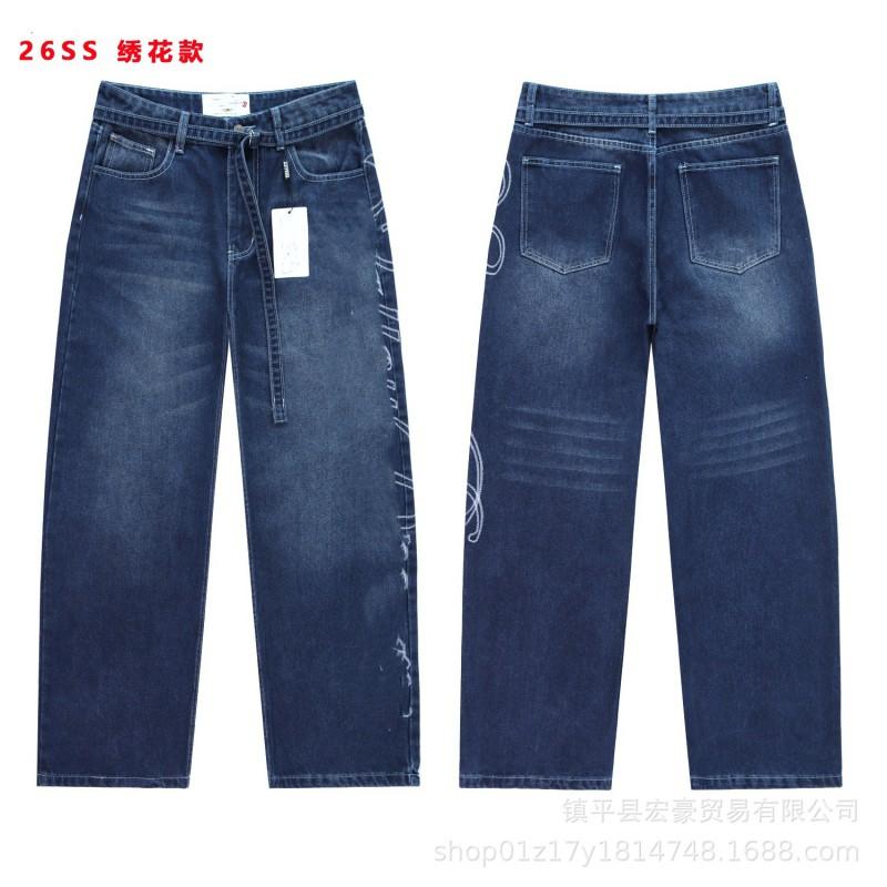 Mens Distressed Oversized Straight Leg Denim Pants With Graffiti Print Washed Effect Casual Jeans