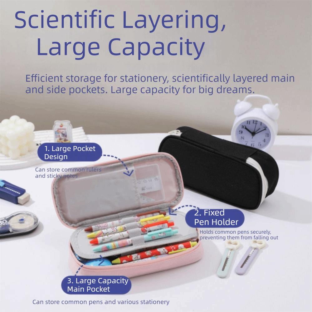 Astuccio Portapenne in Tessuto Oxford Monocolore Grande Capacità Organizer per Cancelleria Forniture per Ufficio