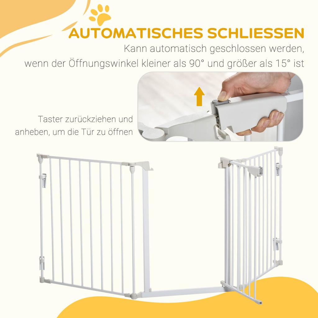 Pet Safety Gate, 3 Panels Playpen Fireplace, Foldable Metal Fence, Stair Barrier, Room Divider, Fire Guard W/ Automatic Closing Door, White