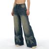 Damen Mid-Stretch Jeans Mode Straight Leg Denimhosen mit Taschen