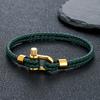 Gold Plated Stainless Steel Shackle Bracelet Men Women Simple Double Layer Braided Blue Leather Bracelets Handmade Gifts