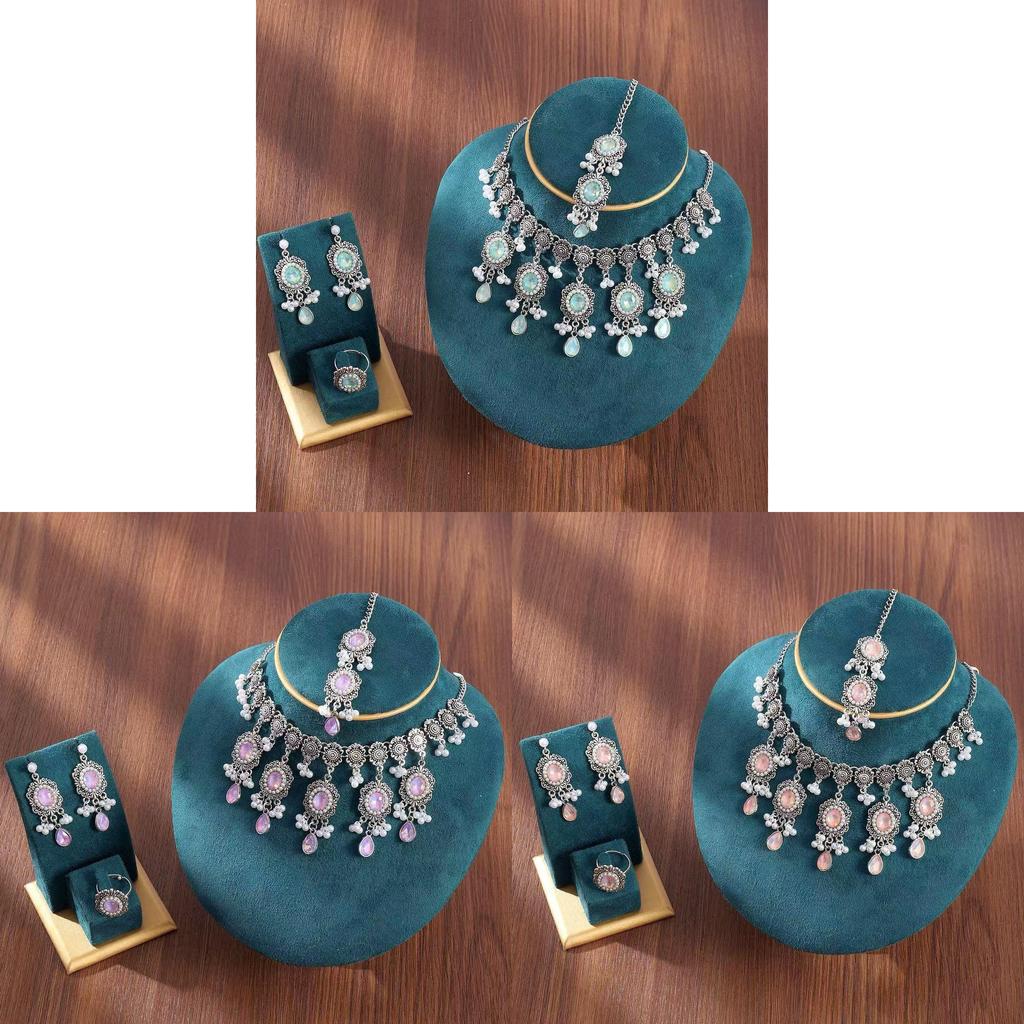 Luxury Water Drop Pendant Necklace With Pearl Tassel Earrings And Rhinestone Set For Women
