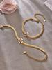 Stylish European & American Double Layer Zirconia Flower Necklace & Stainless Steel Bracelet Jewelry Set for Women