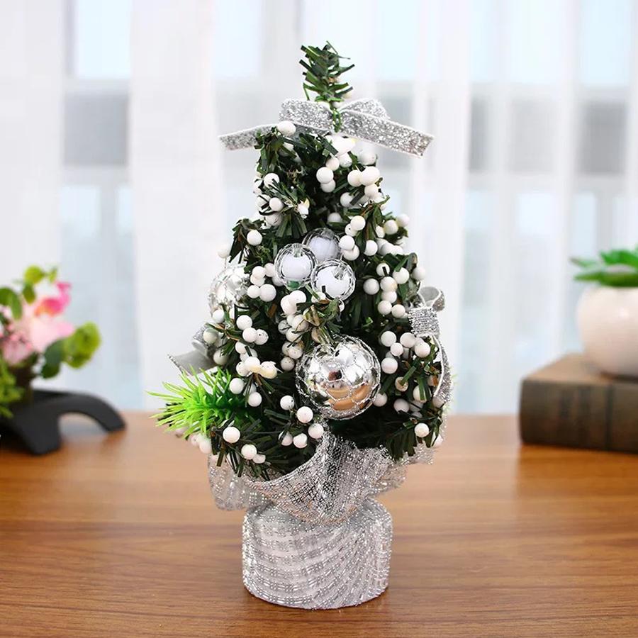 Mini Christmas Tree Decor - Handmade Small Tabletop Christmas Tree with Ornaments, Bows & Berries for Holiday Home & Office Decoration