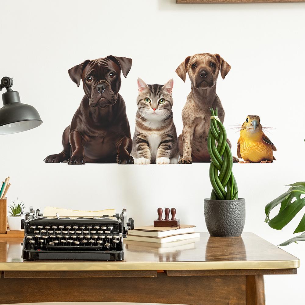 Cartoon Cute Cat Dog Door Wall Sticker Self-Adhesive for Bedroom Living Room Home Decoration