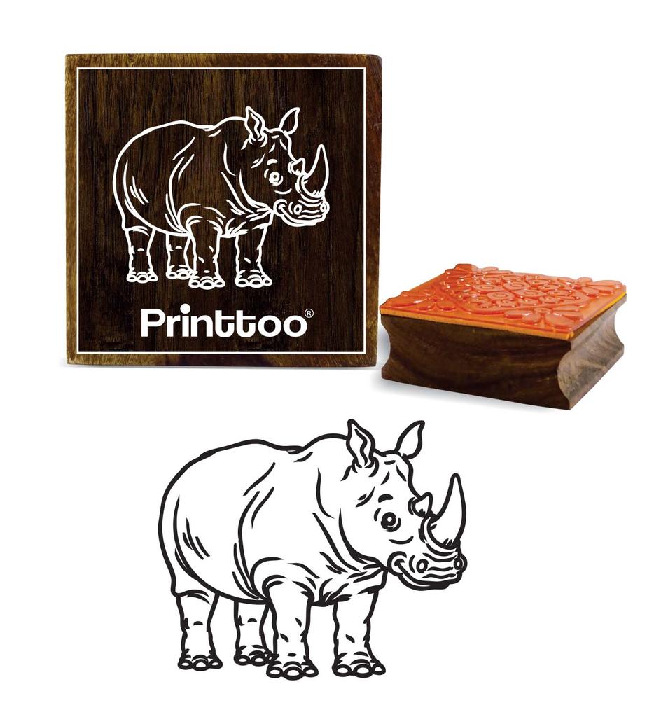 Printtoo Card Making Rhino Pattern Brown Square Wooden Rubber Stamp Scrap-booking-2 x 2
