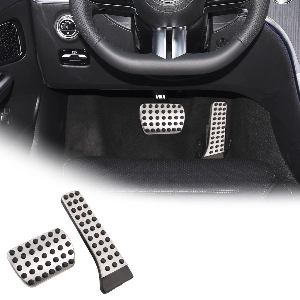 CHEYA Stainless Steel Throttle Pedal Covers for C CLS GLK SLK Brake and Easy Custom W213 Mercedes-Benz E-Class 2016-2019, Accelerator,
