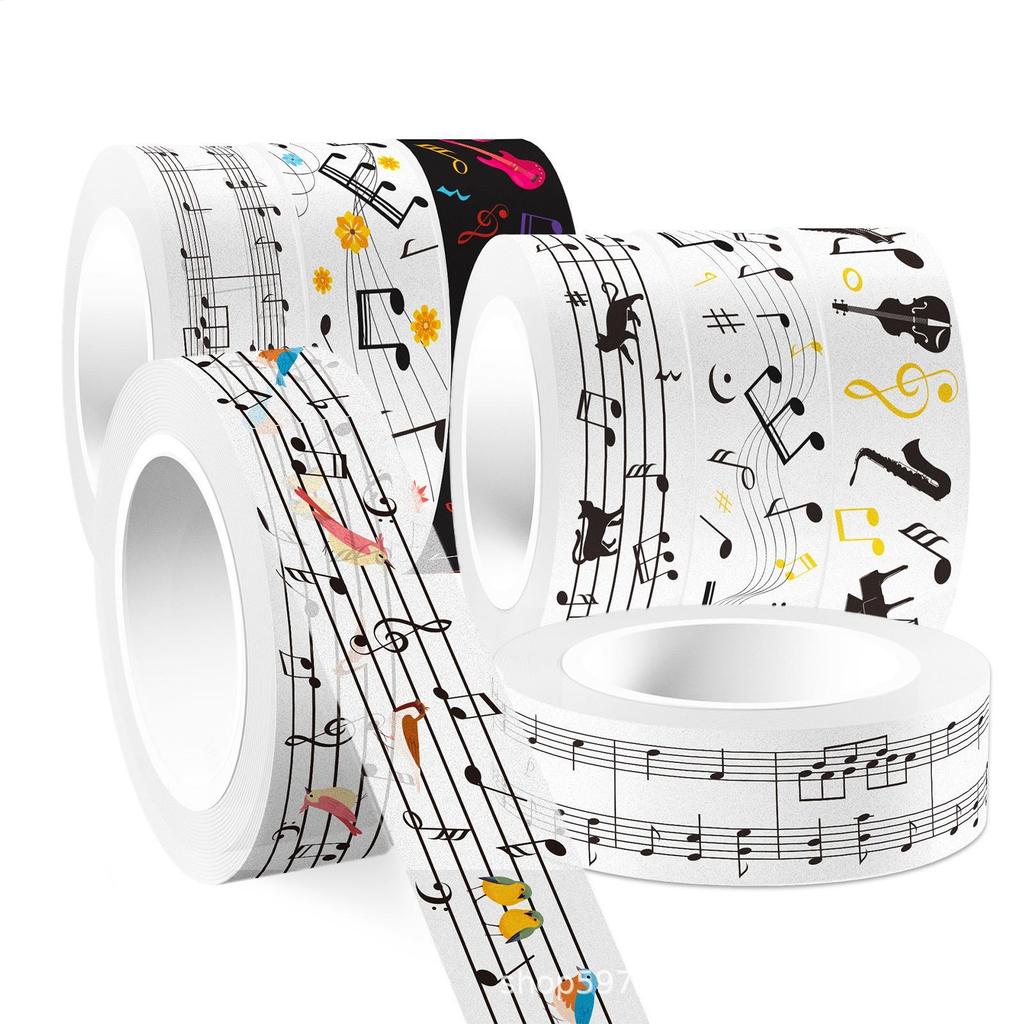 Cute Music Notes Paper Tape Portable Music-Themed Adhesive Wrapping Rolls Art Tape Rolls For Scrapbooks Handmade Items