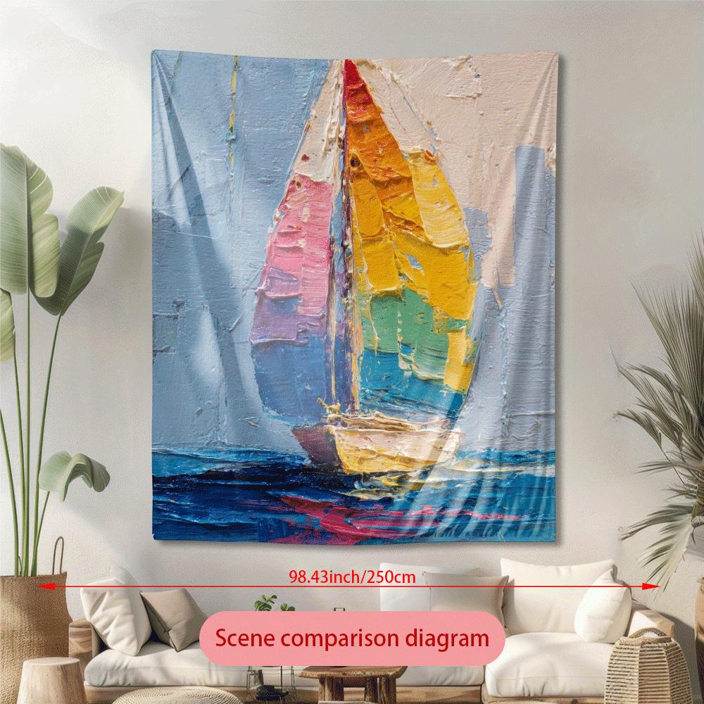 Ocean Sailing Boat Pattern Digital Printing Polyester Wall Tapestry Suitable for Use In Living Rooms Bedrooms Offices Bars Party