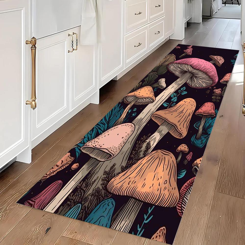

Vintage Mushroom Pattern Runner Rug Enchanted Forest Kitchen Carpet Soft Non-Slip Mat Boho Home Decor for Entryway Living Room 40X120CM