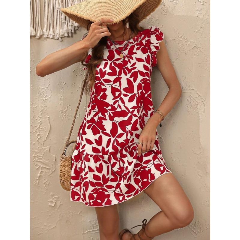 YYFS Dámská móda Léto Jaro Květinový potisk Ležérní šaty bez rukávů s výstřihem do O s vysokým pasem