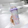 Bottiglia d'Acqua in Plastica Arcobaleno a Doppio Strato con Cannuccia Stile Coreano Tazza Dolce Creativa per Latte Caffè Tazza da Tè Bottiglie d'Acqua