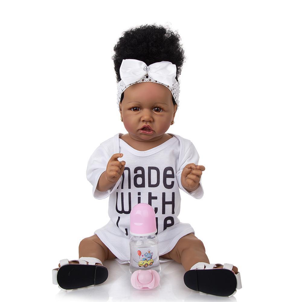 KEIUMI 57 CM Reborn Girl Dolls Full Silicone Vinyl Fashion Black Skin Newborn Babies Doll Toy Kids Birthday Christmas Gifts