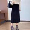 Women's High-Waist Black Corduroy Pencil Skirt - Mid-Length, Slim-Fit, Plus Velvet for Autumn/Winter 2025