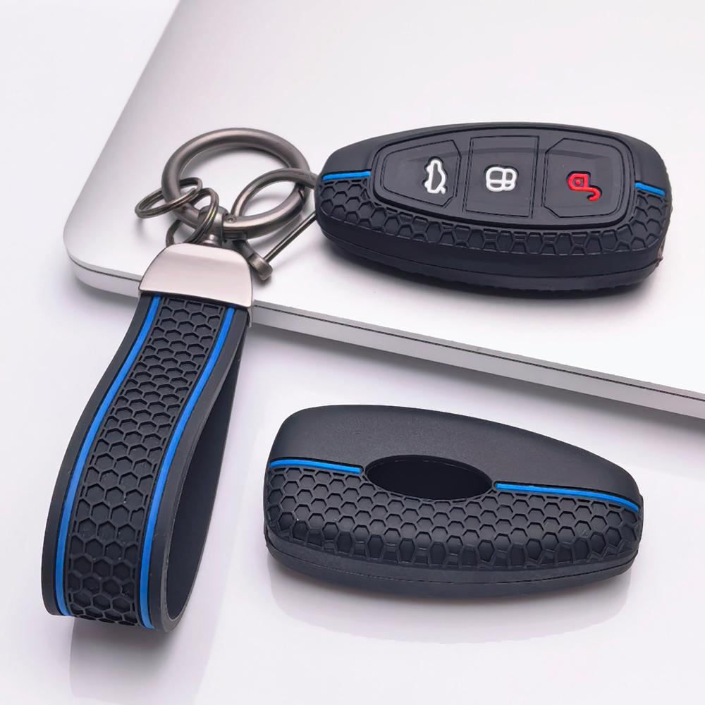 Silikon-Schlüsselabdeckung Schlüsselanhänger für Ford 3-Tasten Smart Key, Passend für Ford Focus Mondeo Kuga Escape Galaxy C-Max S-Max, Stoßfester Schlüsselanhängerhalter