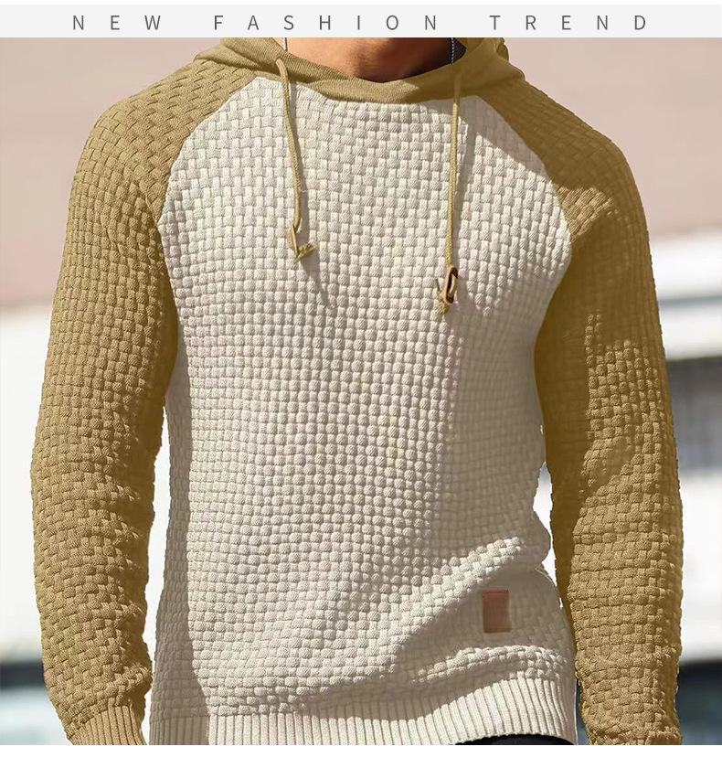 2025 Men's Color Block Plaid Slim Fit Hoodie - Casual Long Sleeve Knit Pullover