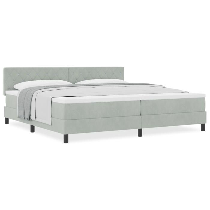 Lit avec sommier et matelas vidaXL Gris clair 200x200 cm Velours 3339128
