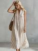 Bohemian Striped Sleeveless V-Neck Button Long Dress Adjustable 