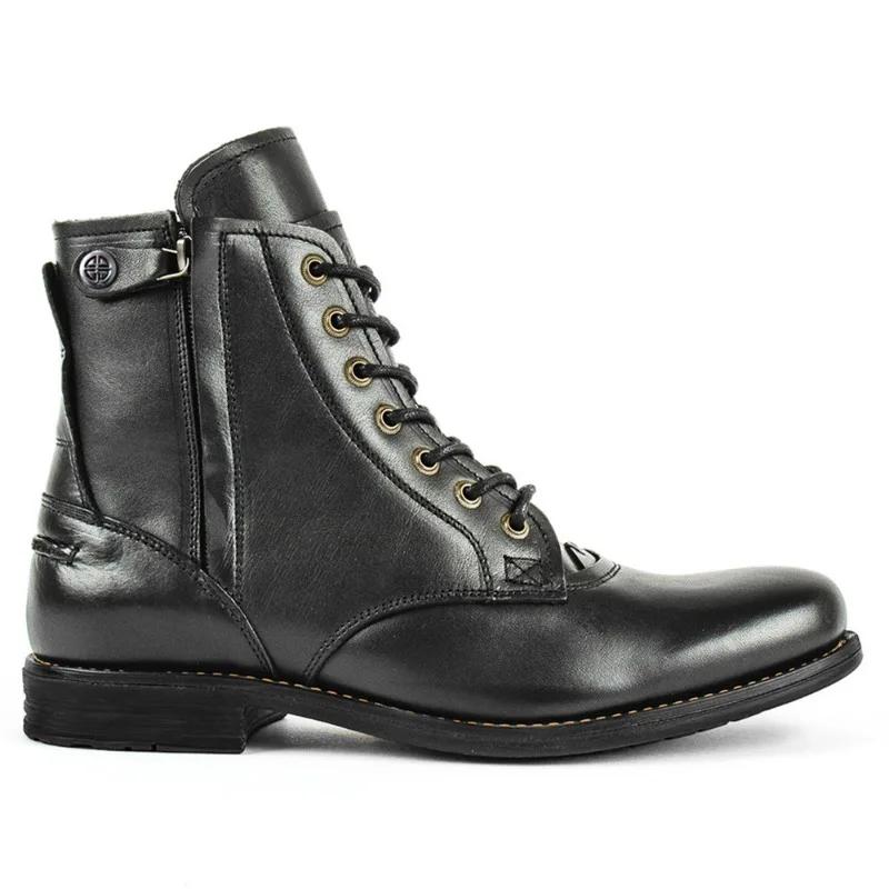 Herren Rutschfeste Motorradstiefel Dicksohlige Ritterstiefel Herren Retro Lederschuhe Outdoor Seitenreißverschluss Trainings-Knöchelstiefel Übergröße