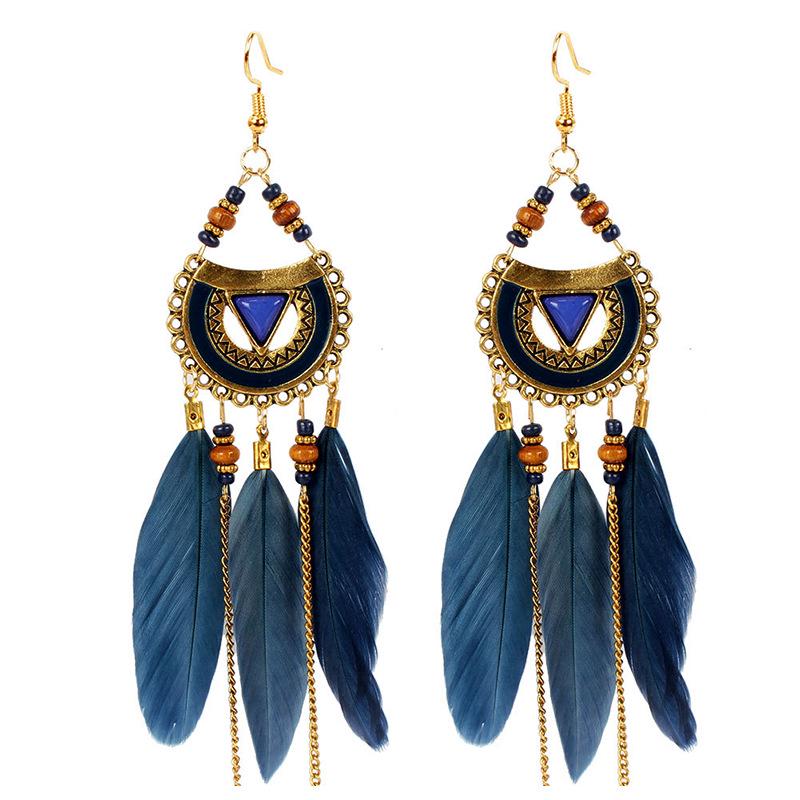 Bohemian Long Tassel Feather Earrings - Trendy Douyin-Inspired Design for Women