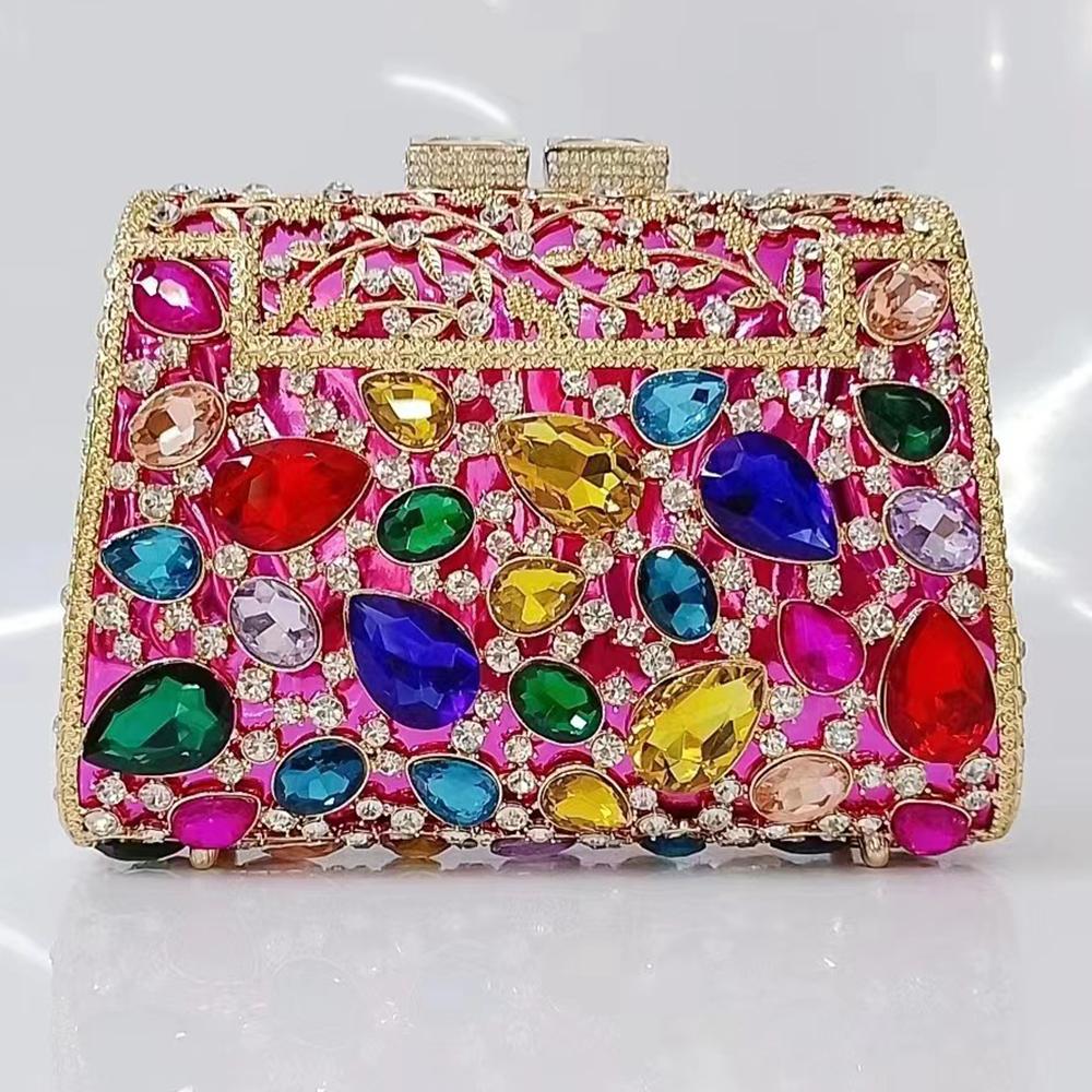 Large Blue Stone Evening Bag Rhinestone Clutch Purse Women Luxury Wedding Purse Bridal Party Formal Crystal Handbags Diamond