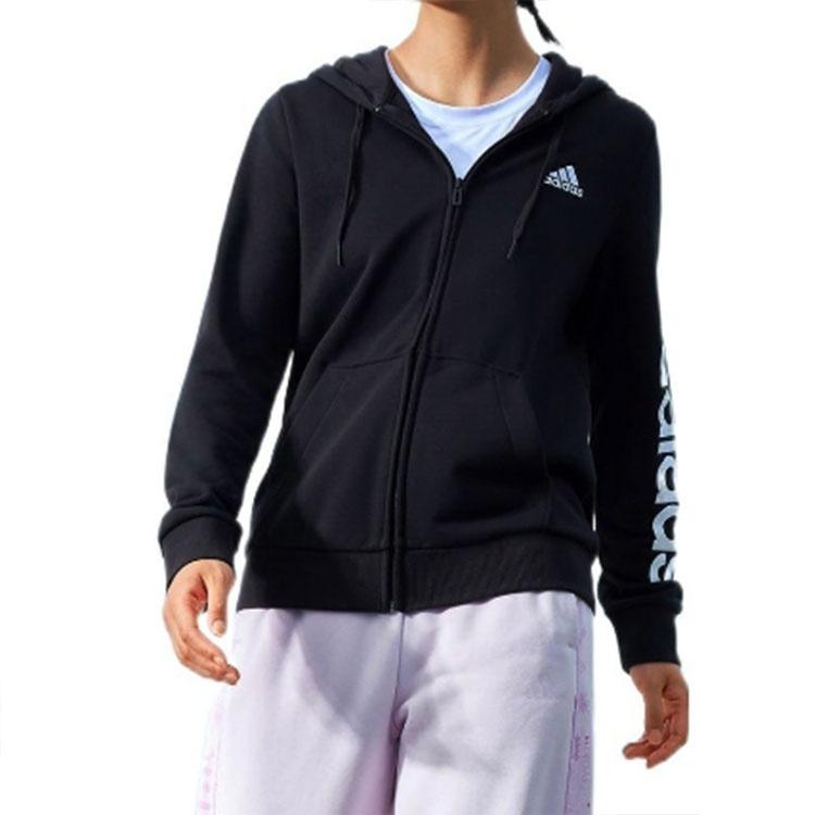 (WMNS) adidas Essentials Logo Full-Zip Hoodie Asia Sizing 'Black White' Women's GL0791