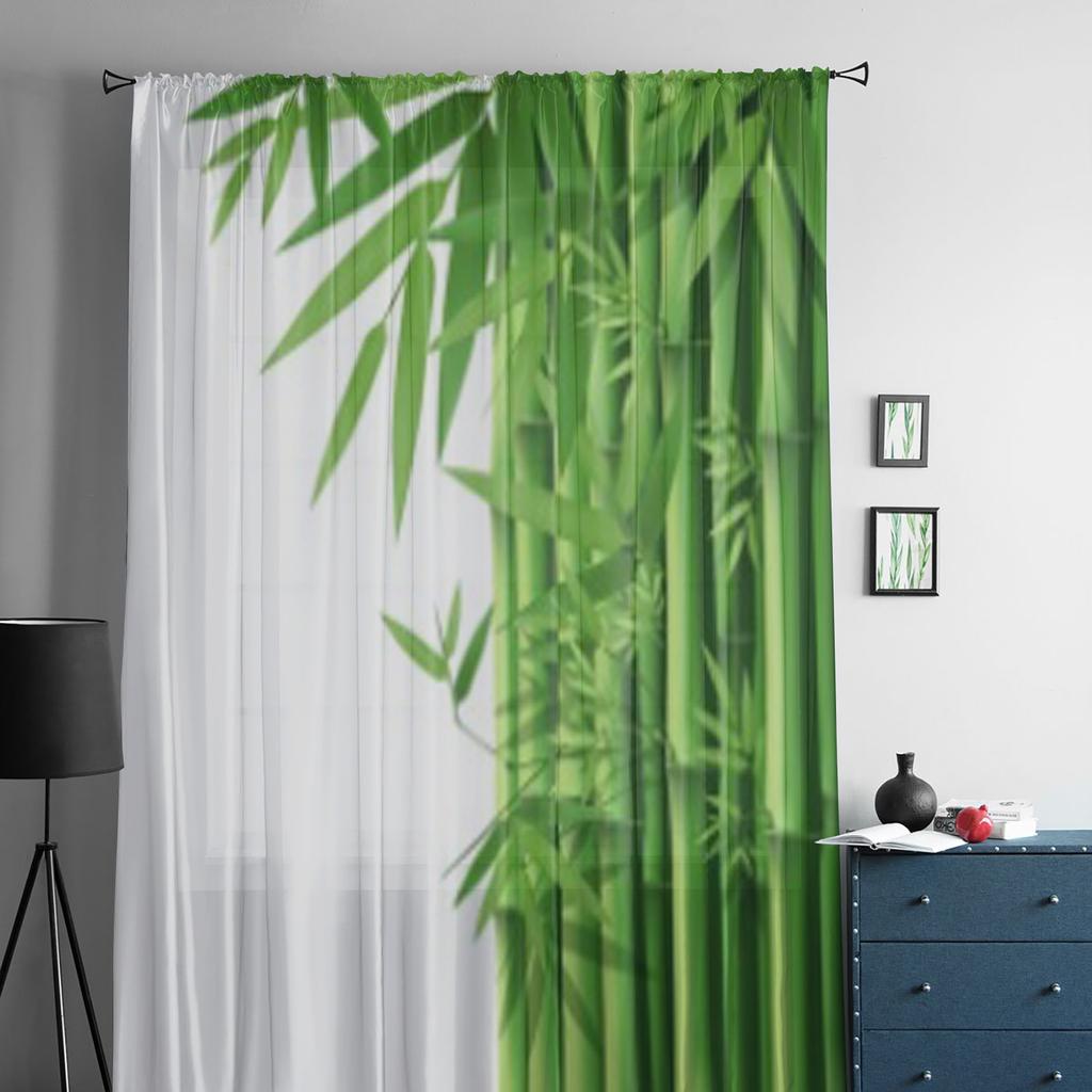 Bamboo Green White Plant Tulle Sheer Curtains for Living Room the Room Bedroom Kitchen Decoration Voile Organza Curtains