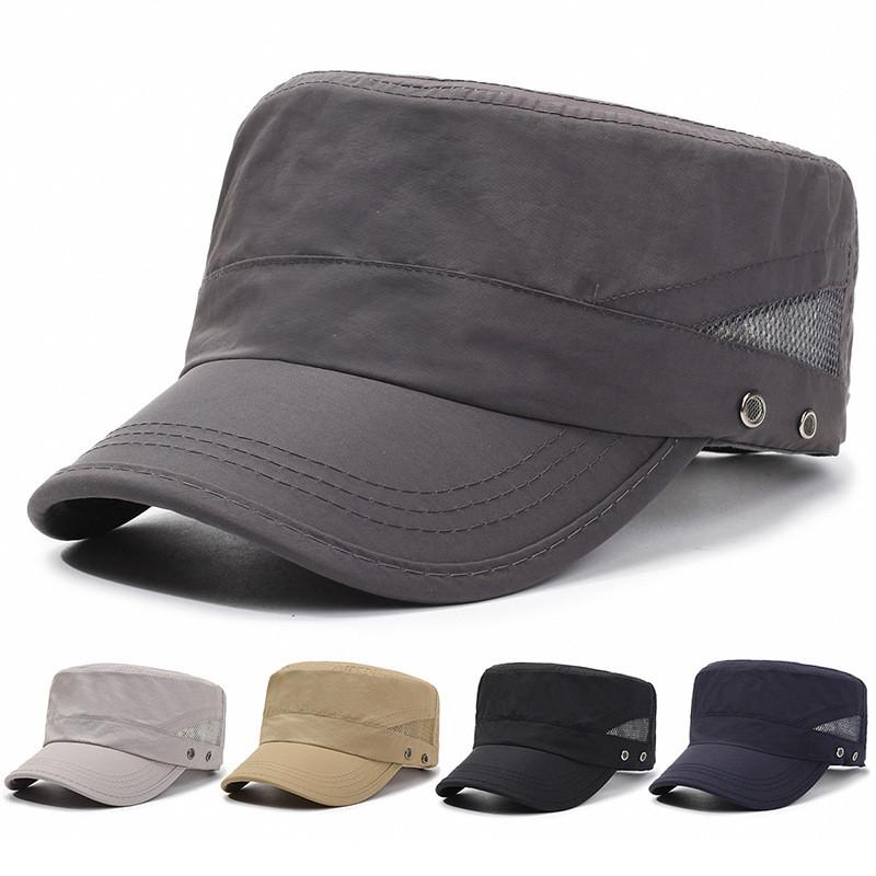Summer Quick Dry Flat Top Cap With Adjustable Mesh For Outdoor Mens Sun Protection
