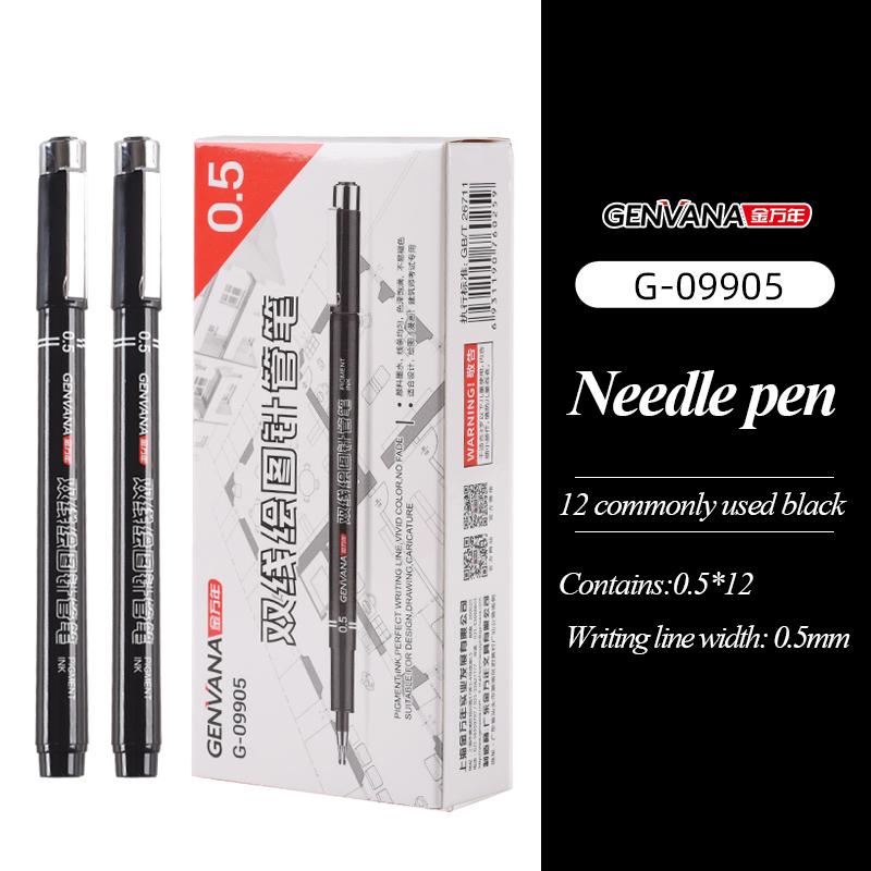 GENVANA 0.5/0.3/0.1 Mm Double Line Drawing Needle Pen Double-head Professional Drawing Art Marker Pen School Art Supplies
