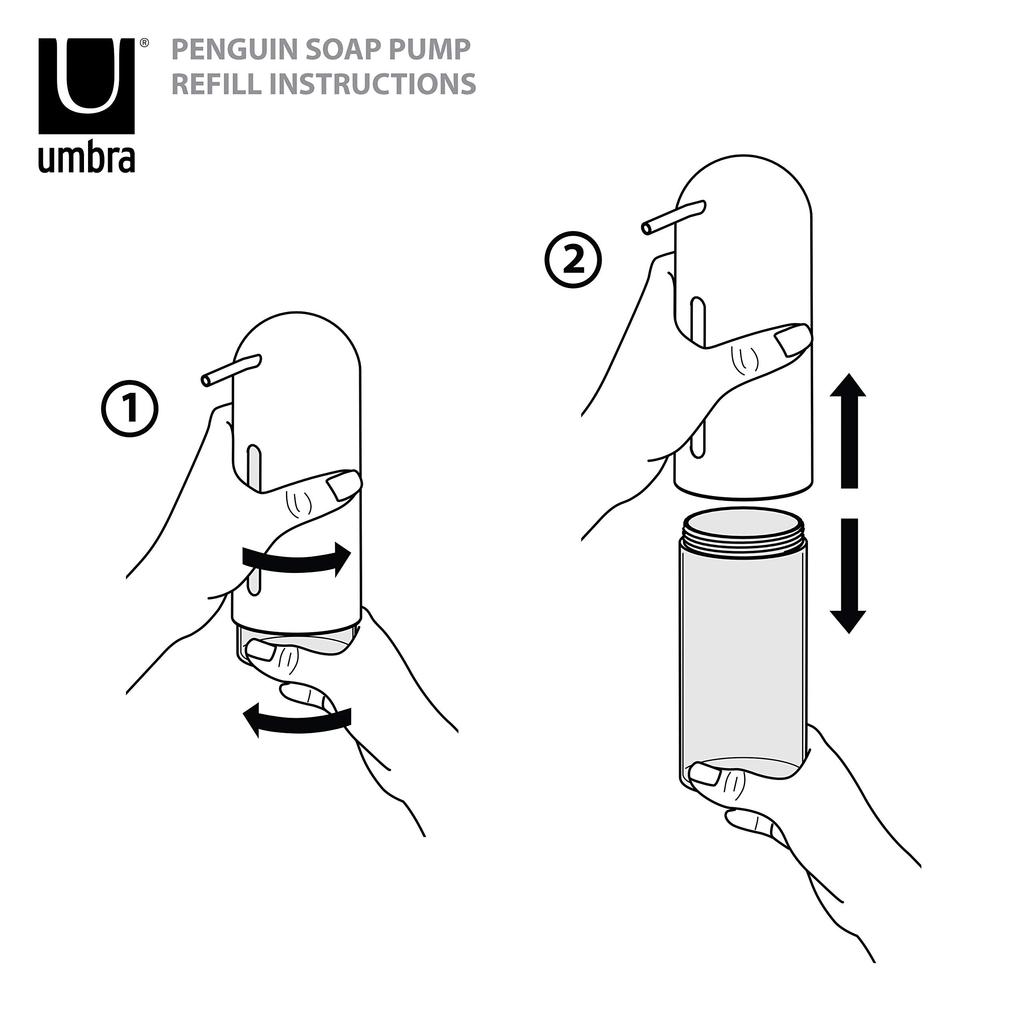 Umbra Hand Soap Pump for and Office Virus and Infection Penguin 2330190410 Dispenser, 350ml, Bottle, Kitchen, Bathroom, Entryway, Use, Prevention,