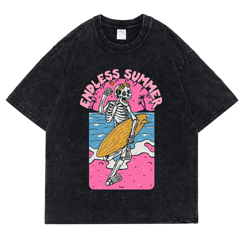 

Endless Summer Skeleton Surfing Выстиранная Ретро Сноубордическая Одежда Мужская Качественная Футболка Летние Хлопковые Футболки Уличные Свободные Топы 3XL